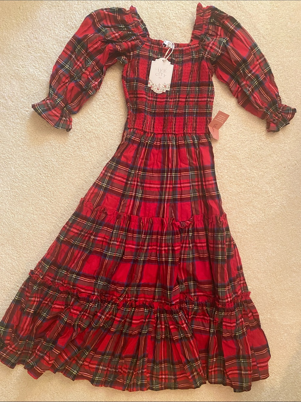 Ivy CityRed Plaid Tiered Midi Dress
